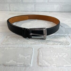 Trafalgar Black Leather Belt Mens Size 32 Silver Buckle Casual Dress Basketweave